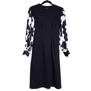 JESSIE LIU Ponte Midi Dress Black Printed Sleeves Tailored Fit Women's XS